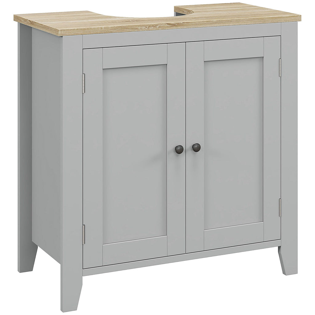 Bathroom Vanities, Pedestal Sink Cabinet with U-Shaped Cut-out and Adjustable Shelf, Gray