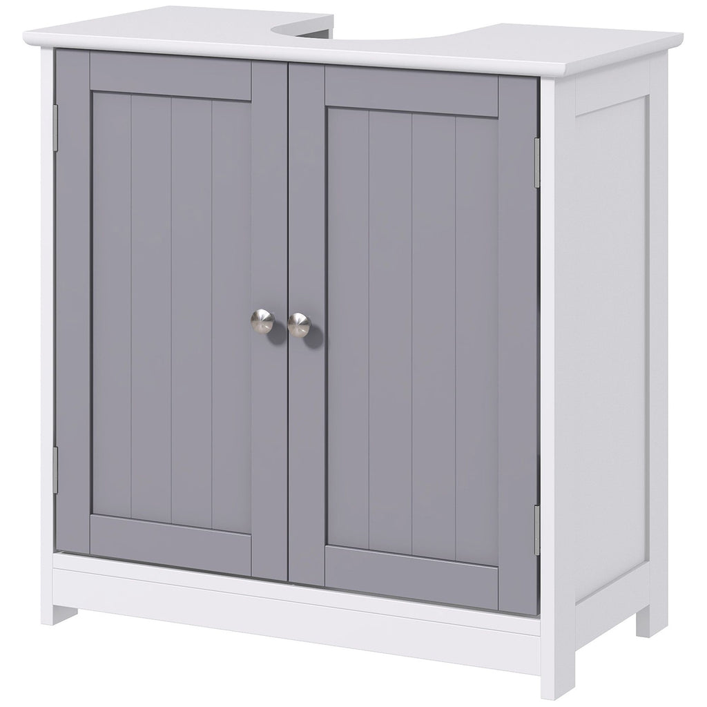 Bathroom Vanity Cabinet, Sink Cabinet with U-Shape Cut-Out, Adjustable Shelf, White and Gray
