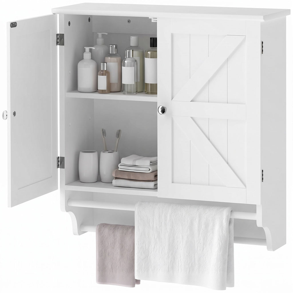 Bathroom Wall Cabinet, Medicine Cabinet with Adjustable Shelf, 2 Doors & Towel Racks, 23.8" x 8.9" x 25.2", White