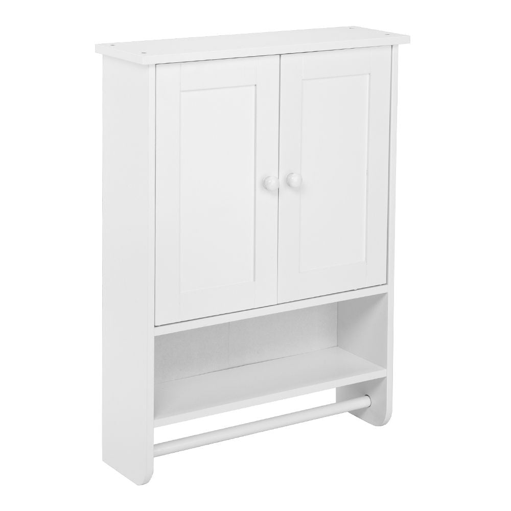 Bathroom Wall Cabinet with 2 Cabinet Doors 1 Dhelf and 1 Towel Bar Painted MDF Bathroom Cabinet 19.3*5.7*25.6in White