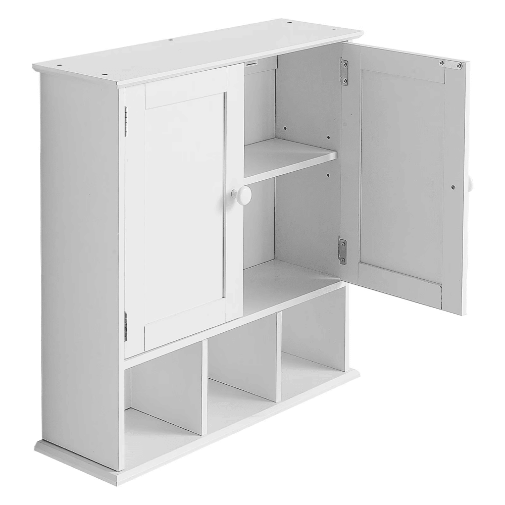 Bathroom Wall Cabinet with 2 Doors and Adjustable Shelf, Wall-MountedStorageOrganizer for Toiletries, Laundry Supplies, orKitchenEssentials, White