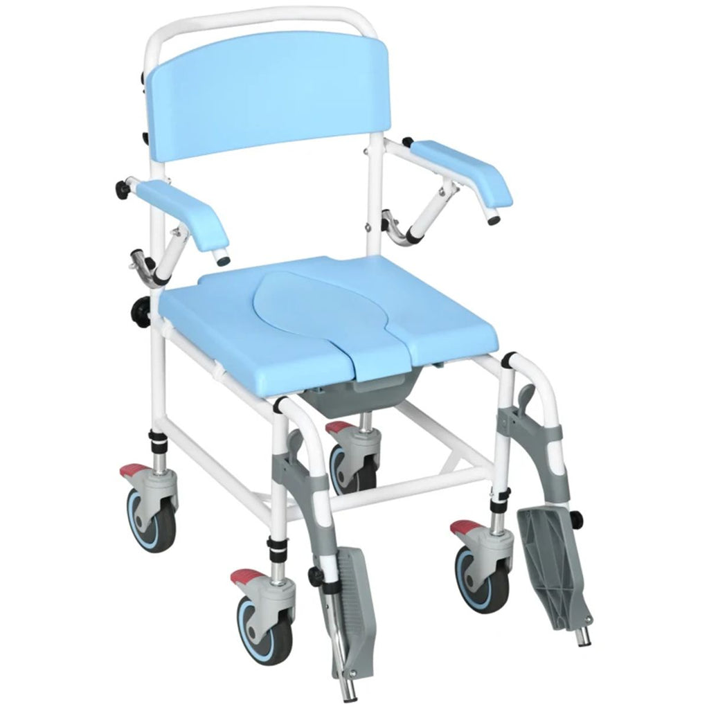 Bathroom Wheelchair, Commode Wheelchair, Rolling Shower Wheelchair with 4 Castor Wheels