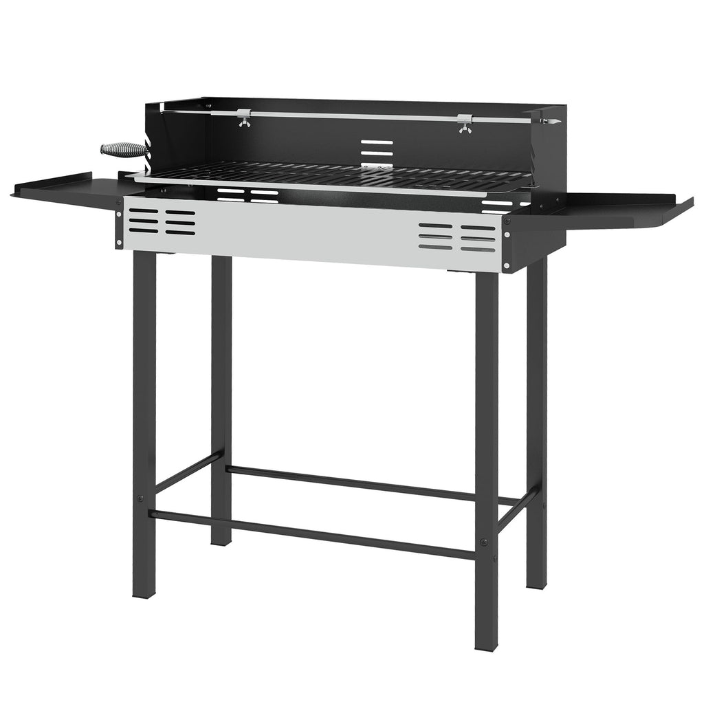 BBQ Rotisserie Charcoal Grill for Chicken Turkey with 3-Level Grate Storage Shelves Stainless Steel