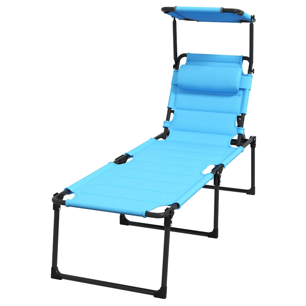 Beach Recliner with Sunshade: Light Blue, Back Adjustment Options, Overhead Protection, Cushioned for Seaside Comfort|