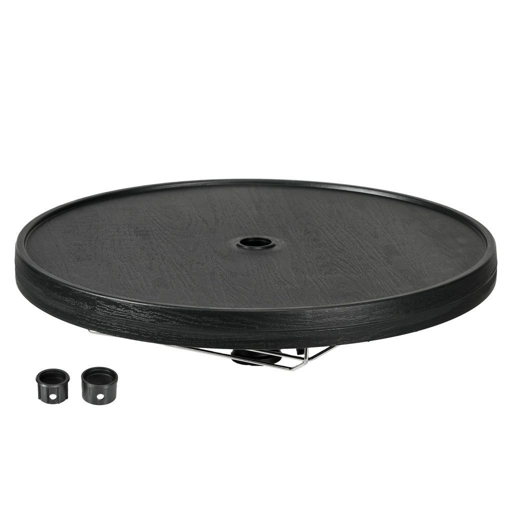 Beach Umbrella Table Tray with Wine Glass Holder and Foldable Towel Rack, 23.5", Black