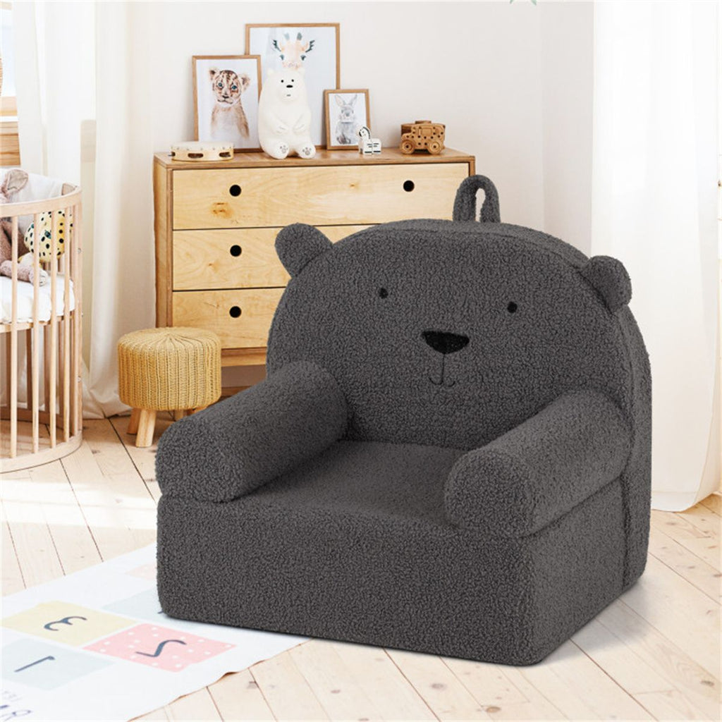Bear-Shaped Kids Sofa, Teddy Fleece Foam Chair for Toddlers 3+, Portable Bear-Shaped Couch (Gray)
