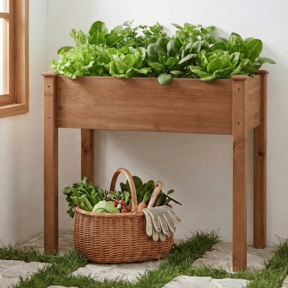 Bed - Cedar Planter with Non-Woven Liner, Bottom Drainage, 30-Inch Height, 34 x 18 x 30 in Sizes for Outdoor PlantsBrown (Shipment from Walmart)