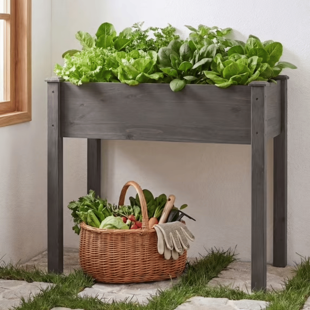 Bed - Cedar Planter with Non-Woven Liner, Bottom Drainage, 30-Inch Height, 48 x 24 x 30 in Sizes for Outdoor PlantsGray (Shipment from Walmart)