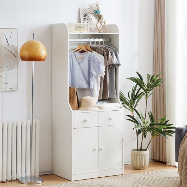 Bedroom Armoire, Wardrobe Armoire Closet, Drawers and Shelves, Handles, Hanging Rod, for Bedroom , White