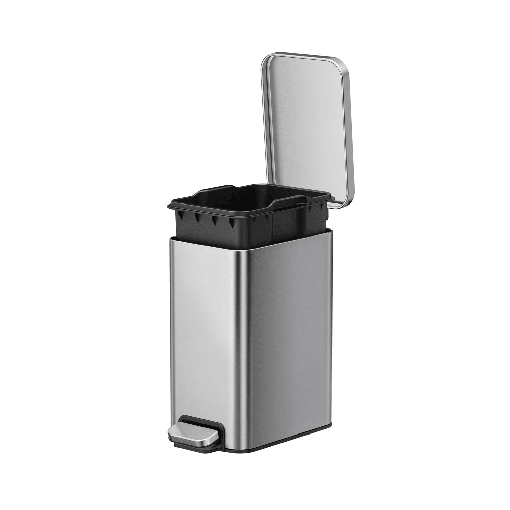 Bedroom / Office Trash Can, 2.6 Gallon Small Stainless Steel Step Garbage Bucket Bin with Soft Close Lid, Silver