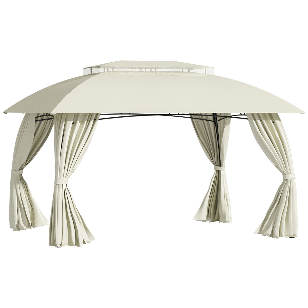 Beige Patio Gazebo 13x10 Outdoor Canopy with Sidewalls Double Vented Roof Steel Frame for Garden Lawn Backyard Deck