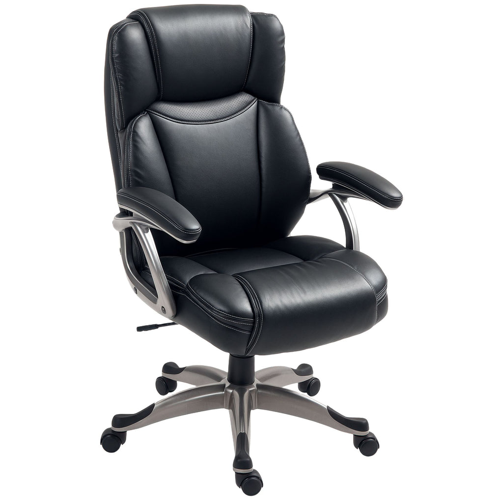 Big and Tall Desk Chair with Tilt Function, PU Leather Swivel Desk Chair with Adjustable Height (42.3-46.1"), Black