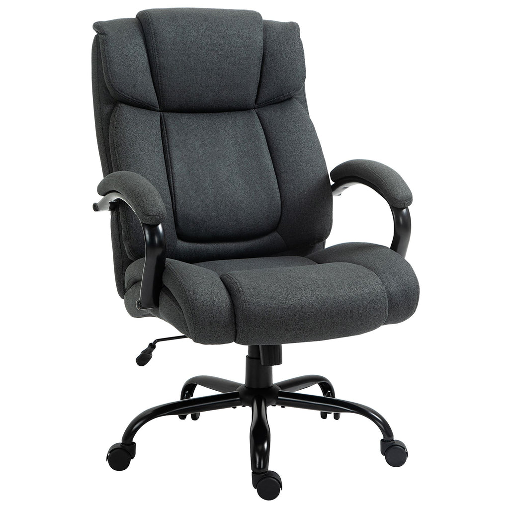 Big and Tall Office Chair, 484lbs Capacity, Wide Seat, Adjustable Height, Linen Fabric, Swivel Wheels, Charcoal Grey