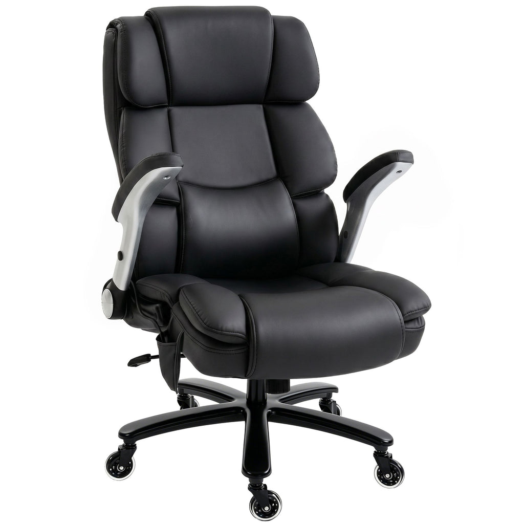 Big and Tall Office Chair with Airbag Lumbar Support, Pet-Friendly Fabric Desk Chair with Flip-Up Armrests, Black