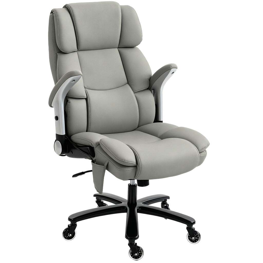 Big and Tall Office Chair with Airbag Lumbar Support, Pet-Friendly Fabric Desk Chair with Flip-Up Armrests, Light Gray