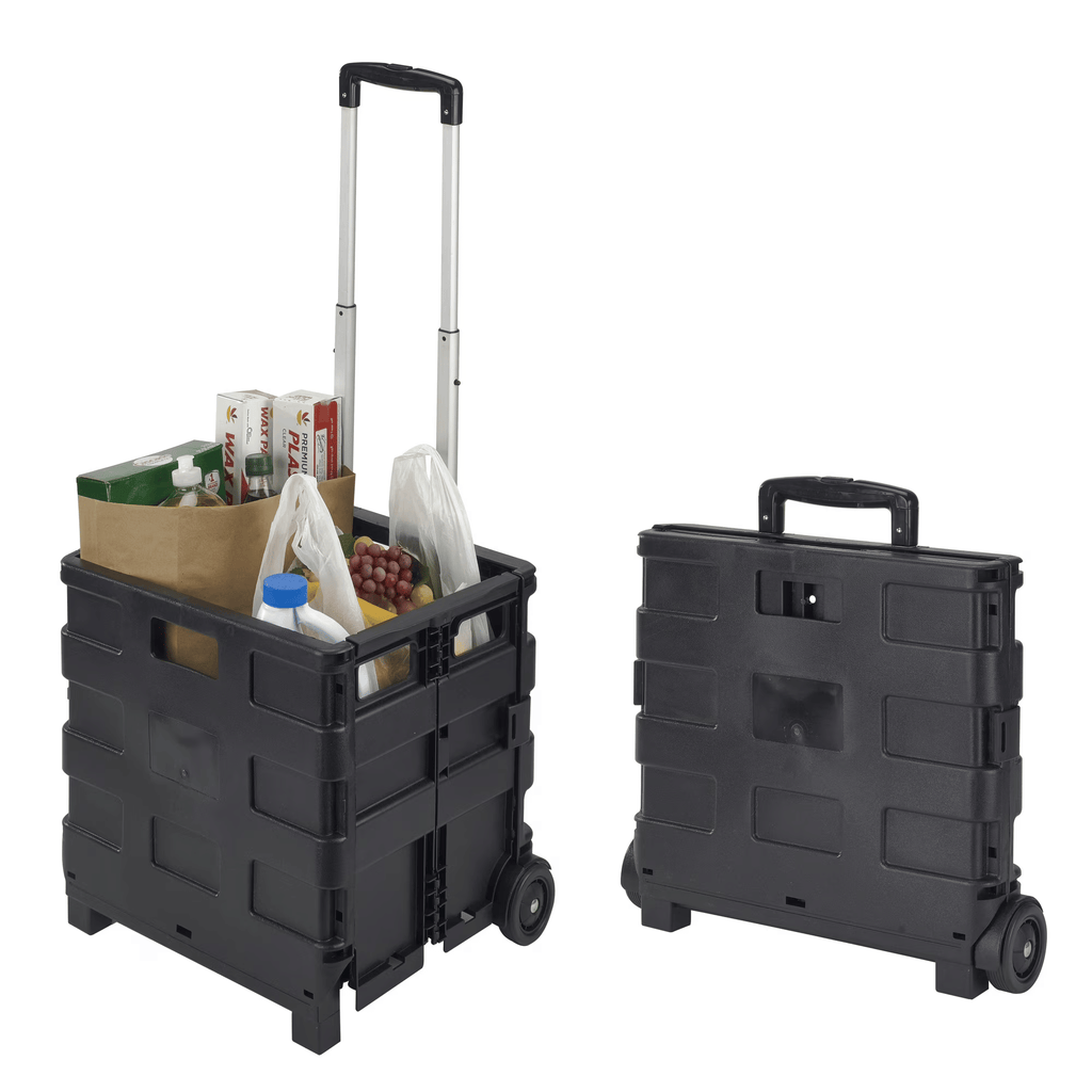 Bin Collapsible Utility Cart, Plastic, Black, 15" x 13" x 14.2"