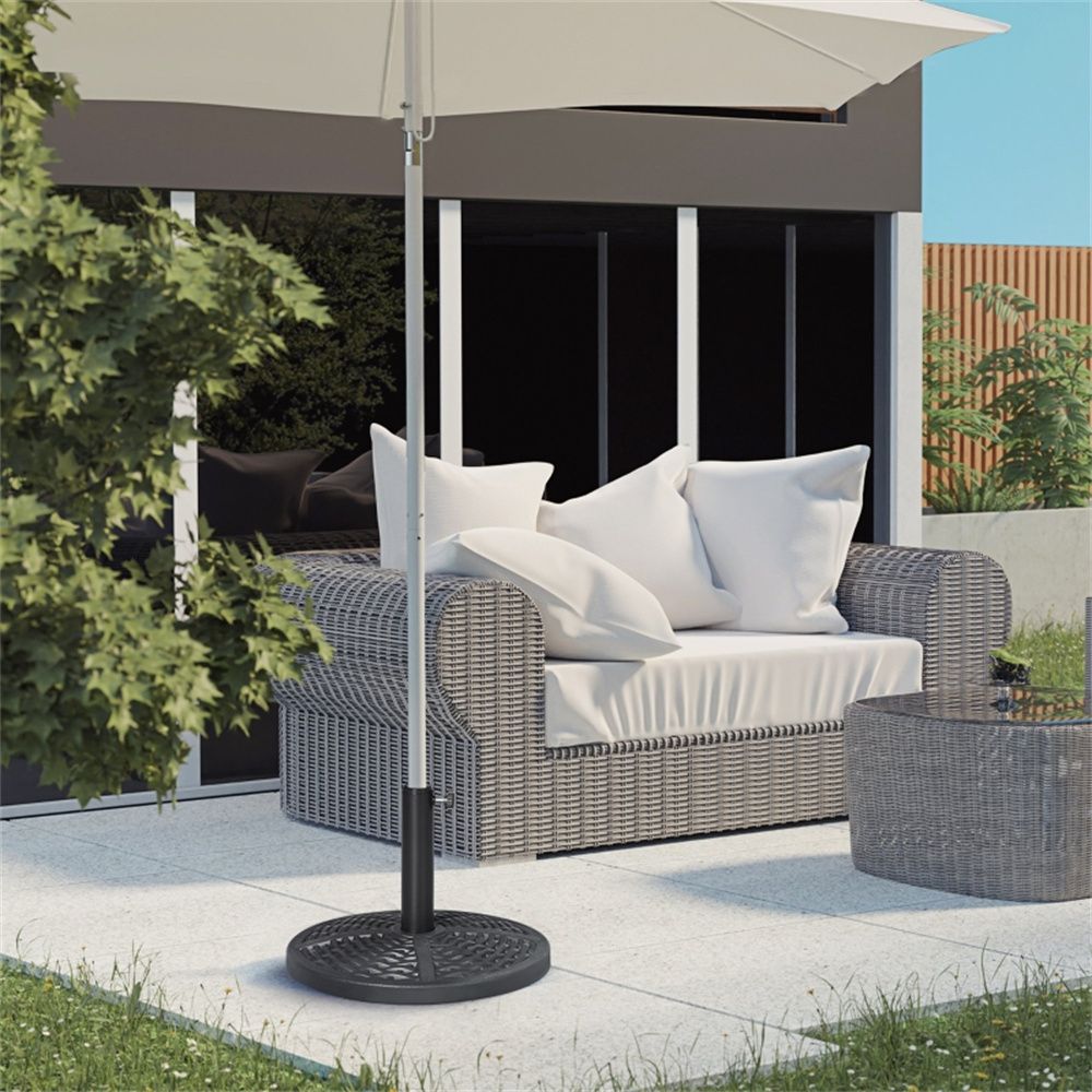 Black 18" Rattan Design Parasol Stand Heavy Duty Round Market Umbrella Base Holder for Patio