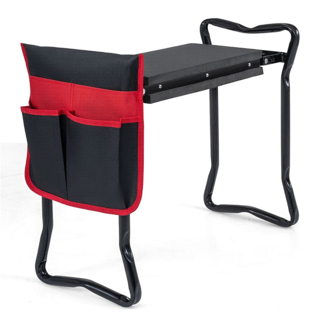 Black 2-in-1 Garden Folding Stool Kneeler, 300LBS Capacity & Built-in Tool Pouch, Comfortable EVA Seat