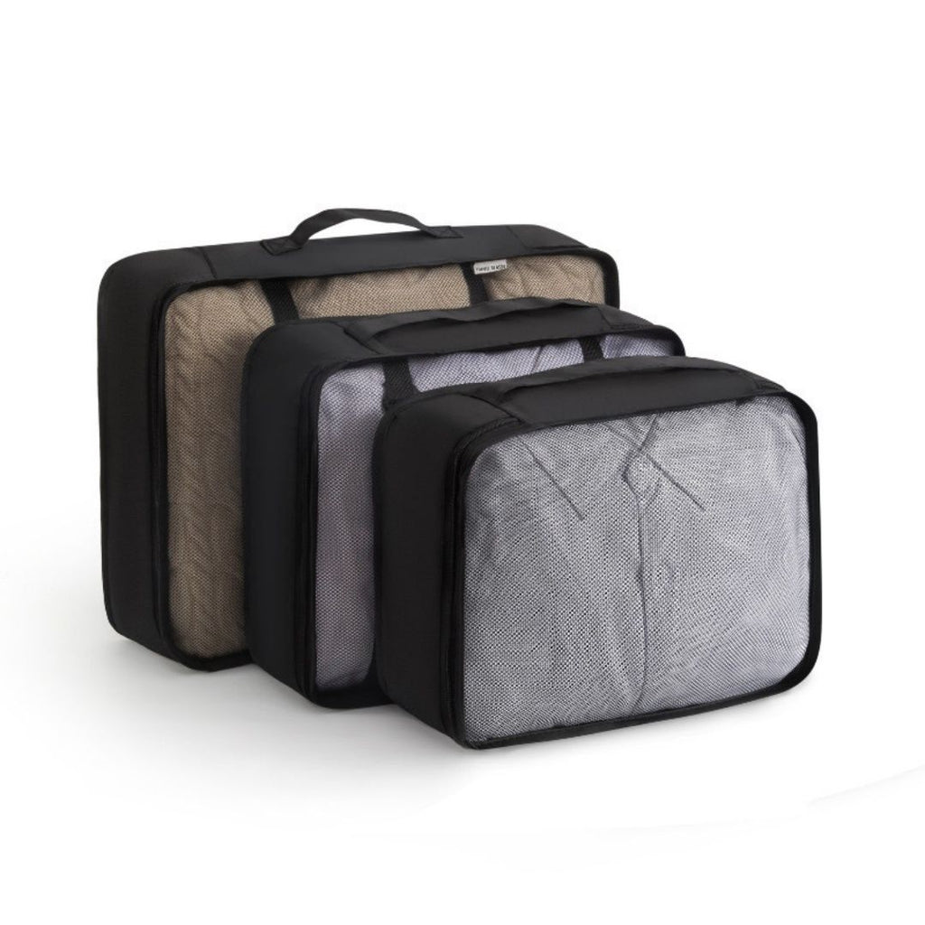 Black 3-piece travel storage bag, waterproof and breathable clothing storage bag, luggage and clothing sorting packaging bag