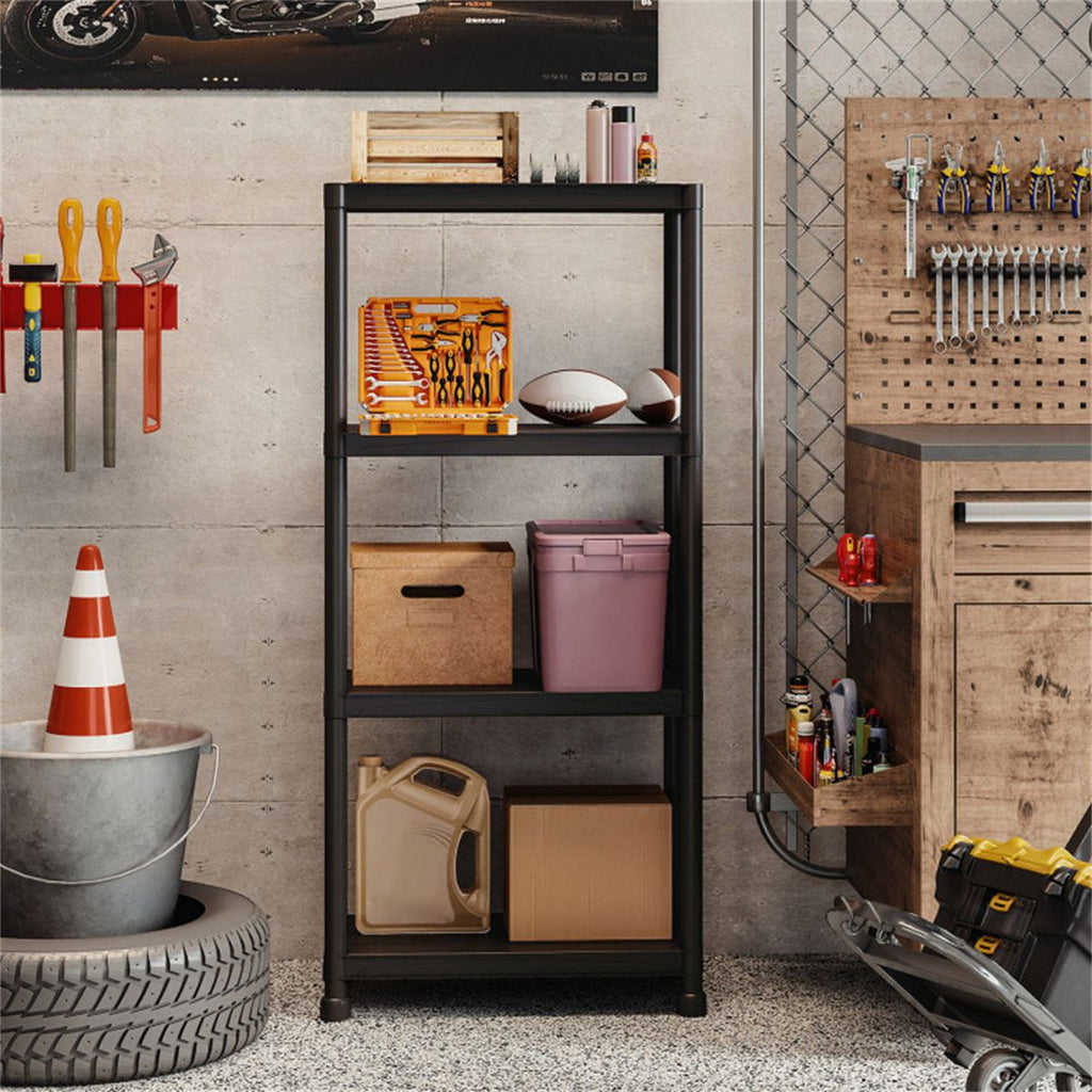 Black 4-Tier Garage Storage Shelf, PP Material 100LBS Per Shelf Tool-Free Assembly