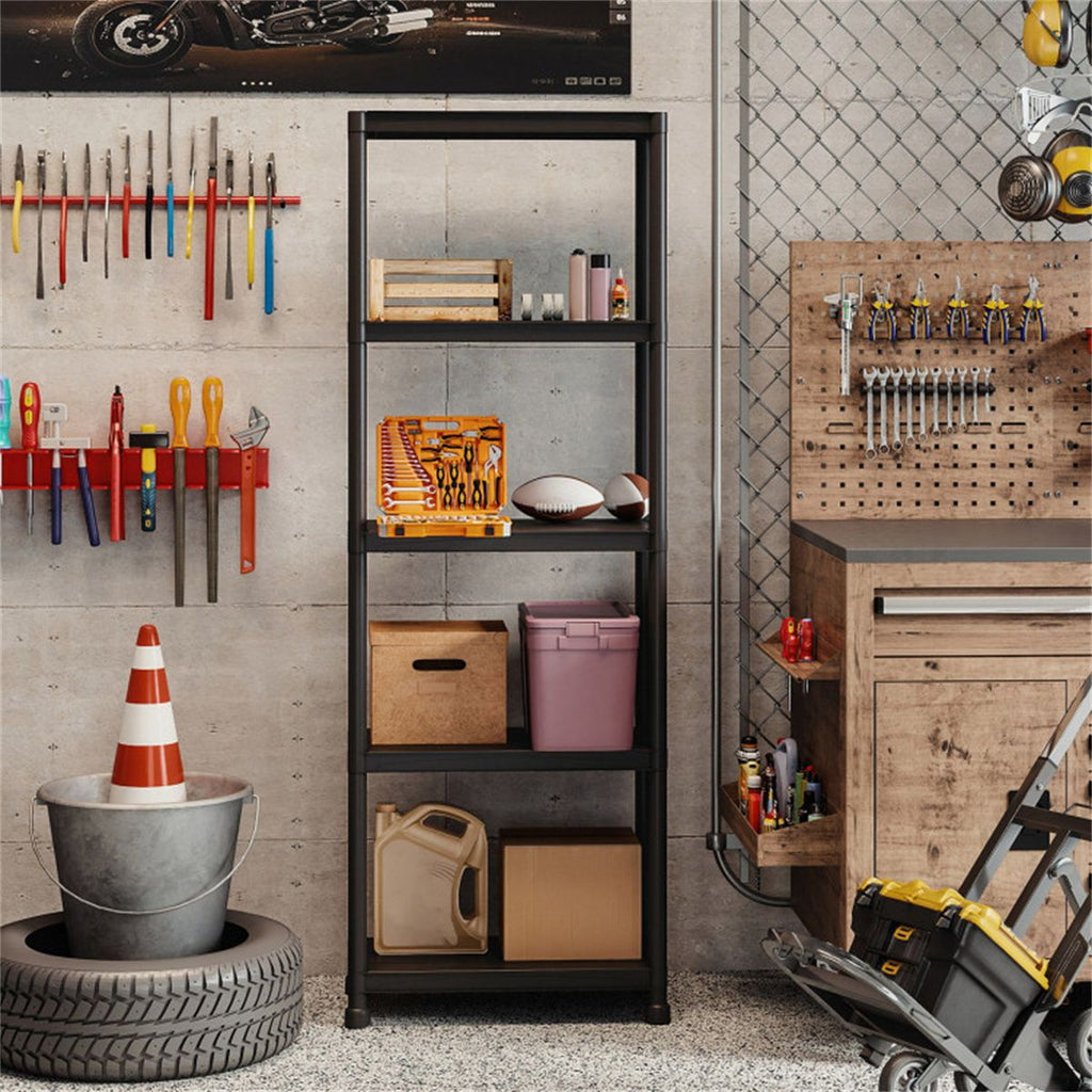 Black 5-Tier Garage Storage Shelf, PP Material 100LBS Per Shelf Tool-Free Assembly