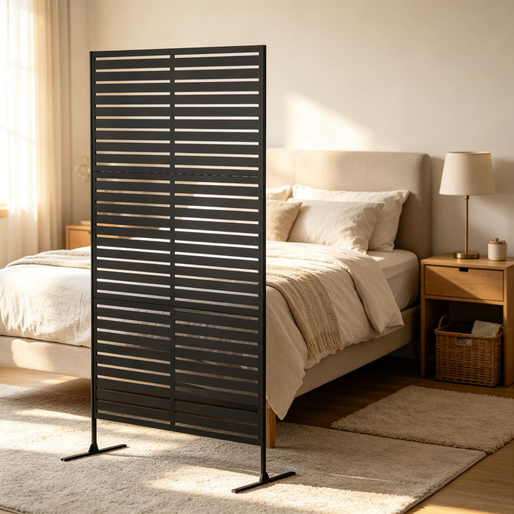 Black 78" H x 48" W Metal Privacy Fence Screen: Decorative Outdoor Climbing Plant Trellis with Sturdy Stand for Backyard