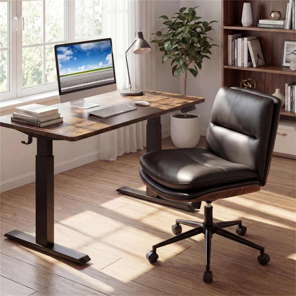 Black Armless Office Chair , Curved Backrest & Wide Seat, 360° Swivel & Rocking Function