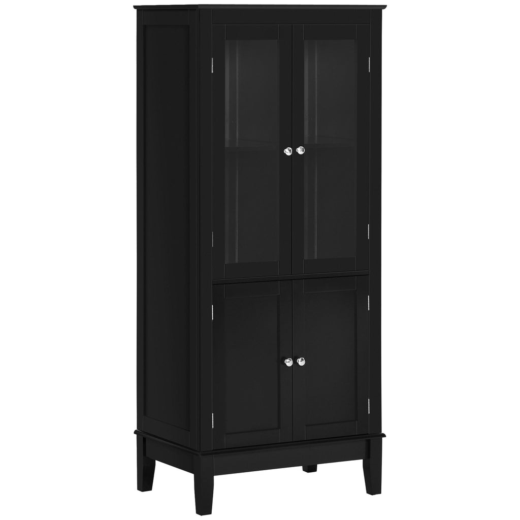 Black Bathroom Floor Cabinet 2 Storage Units Tempered Glass Door Adjustable Shelves Linen Tower