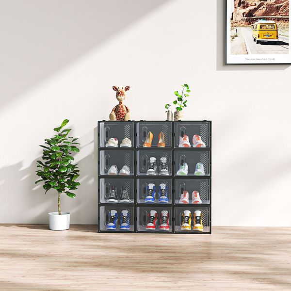 Black, Big Size, 12PCS, 36*28*21cm, Shoe Box, Plastic Mesh, Freely Combinable