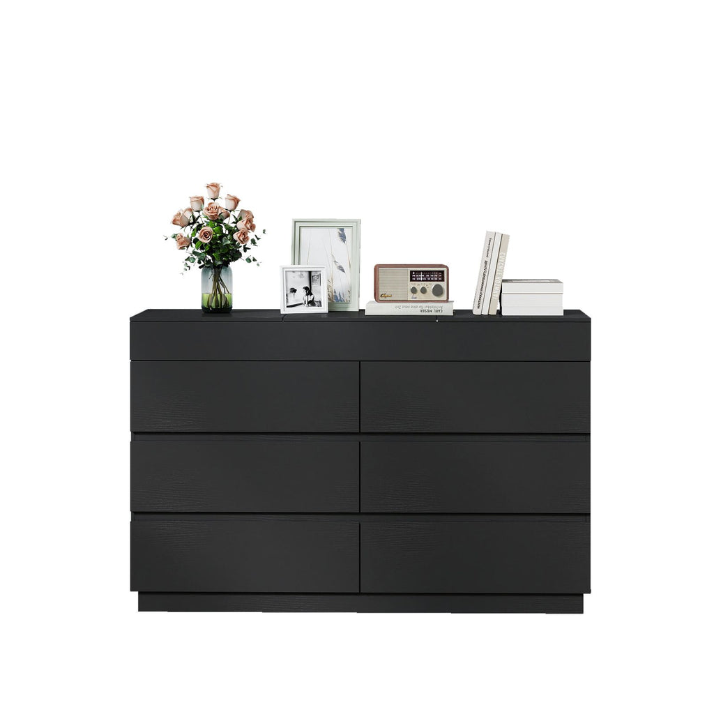 Black embossed P2 12mm particleboard with melamine veneer, 120*40*85.5cm, six-drawer cabinet with mirror