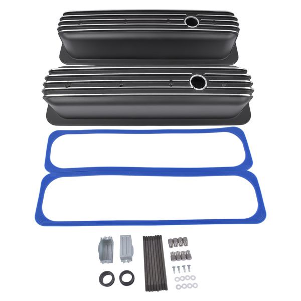 Black Finned Tall Valve Covers 3-11/16" Height with Center Bolt for Chevy SBC 305 350 450 5.0L & 5.7L