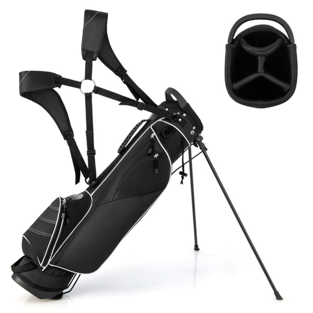 Black Golf Stand Bag 3-Way Dividers Polyester Lightweight with 4 Zipper Pockets for Travel