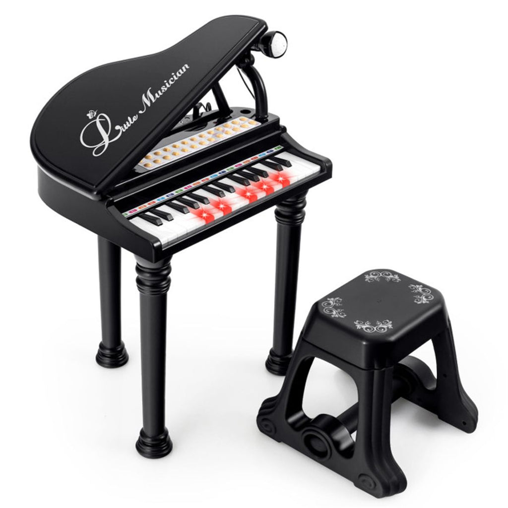 Black Kids Piano 31 Keys Kids Piano Keyboard with Stool and Piano Lid