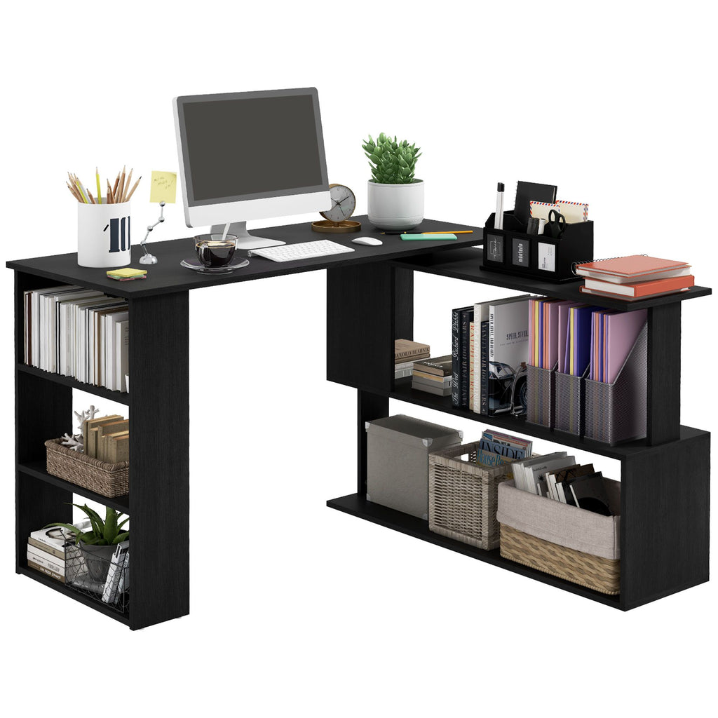 Black L-Shaped Desk 360° Rotating Home Office Corner Computer Desk with Storage