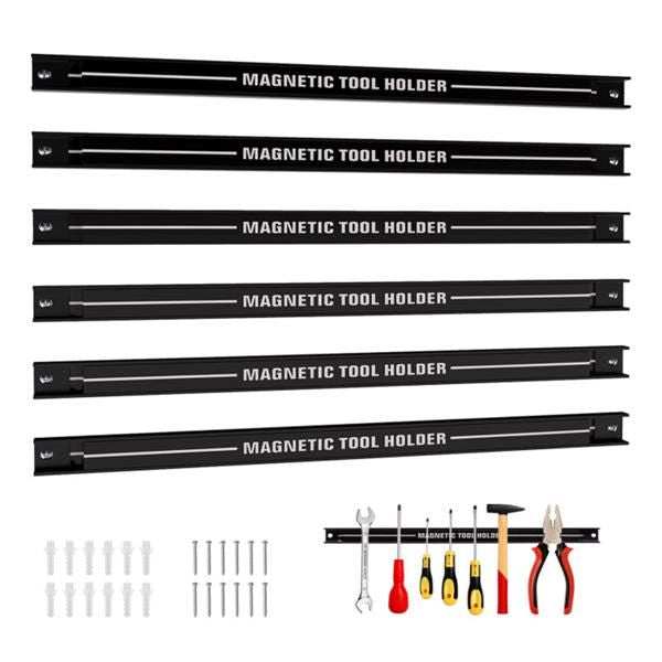 Black Magnetic Tool Organizer Strips (6-Pack) - Carbon Steel Construction, Ideal for Clutter-Free Workspace