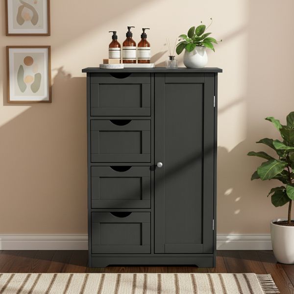 Black MDF with melamine veneer, 56*30*80cm, 4 drawers, 1 door, bathroom vanity