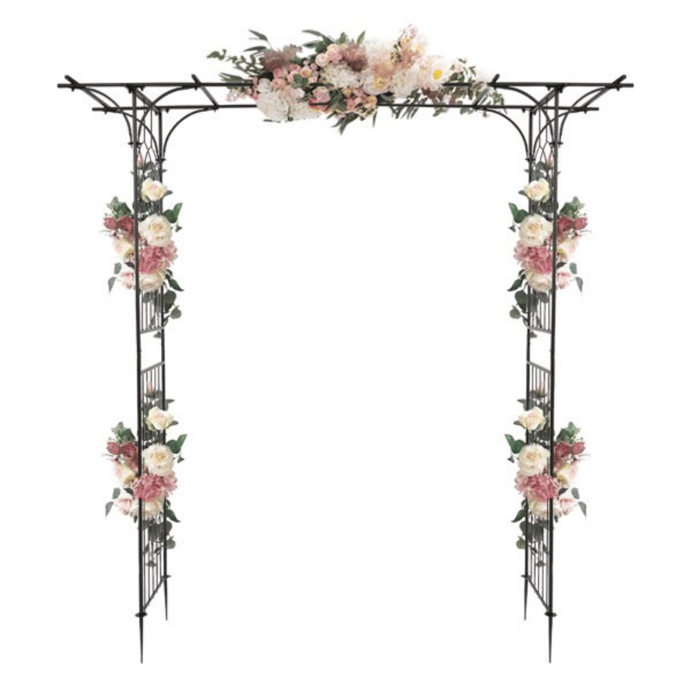 Black MetalGardenArbor, 85 in H Flat Top Wrought Iron