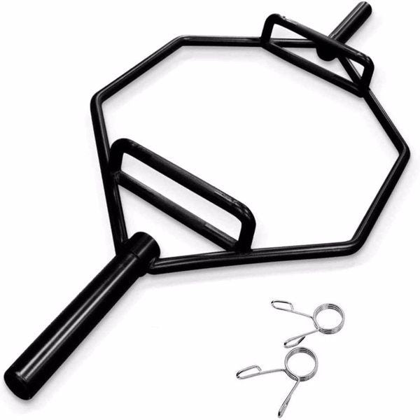 Black Olympic Hex Bar Solid Steel Sleeve 1000lbs Weight Capacity Trap Bar Deadlift Bar with Knurled Handles, for Bodybuilding Training, Squats, Deadlifts, Shrugs Power Pulls,