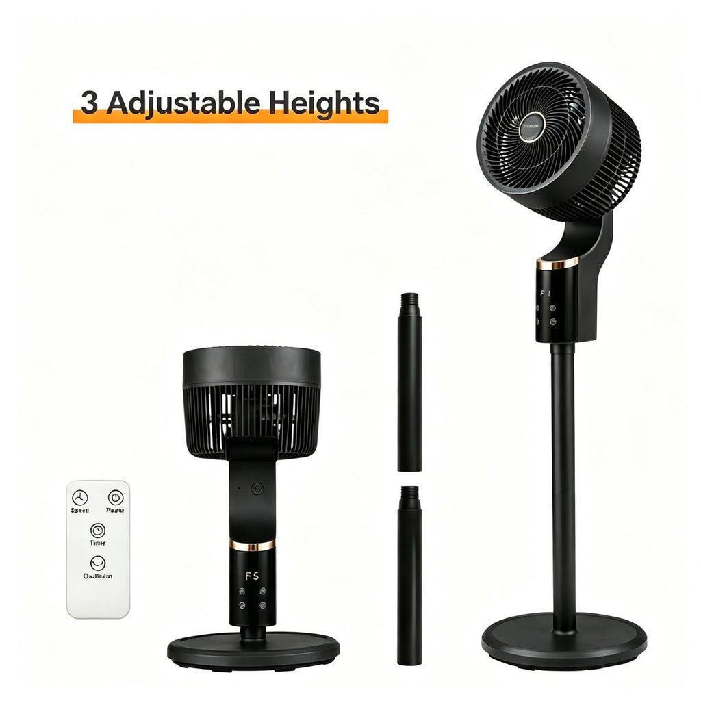 Black Portable Air Circulator Fan, 70 Horizontal Oscillation & 90 Tilt Fan with LED Touch Panel, Lightweight Standing Fan for Indoor Use