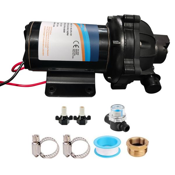 Black RV Fresh Water Pump 7GPM 70PSI, 12V DC Water Pump Five Chamber Self-Priming Diaphragm Water Pump with Heavy Duty Pressure Switch and Strainer