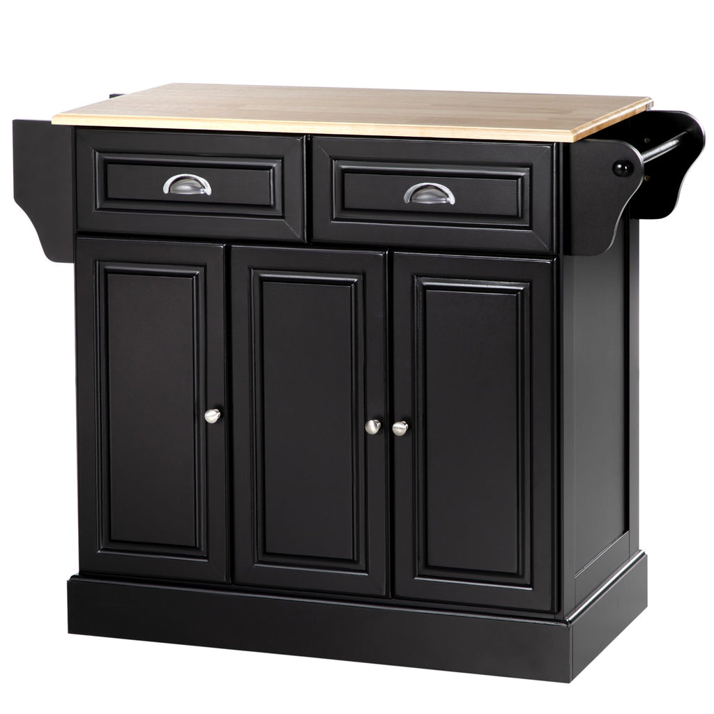 Black Triple-Cabinet Kitchen Island on Wheels with Drawers & Rolling Utility Cart
