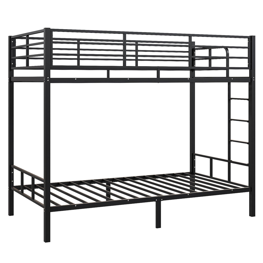 Black Twin Bunk Bed Square Tube High Guardrail Side Ladder Opening Iron Bed