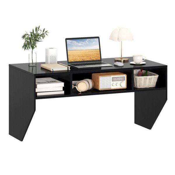 Black Wall-Mounted Floating Computer Desk with 3-Cube Storage, Sturdy Wooden Workstation for Home Office