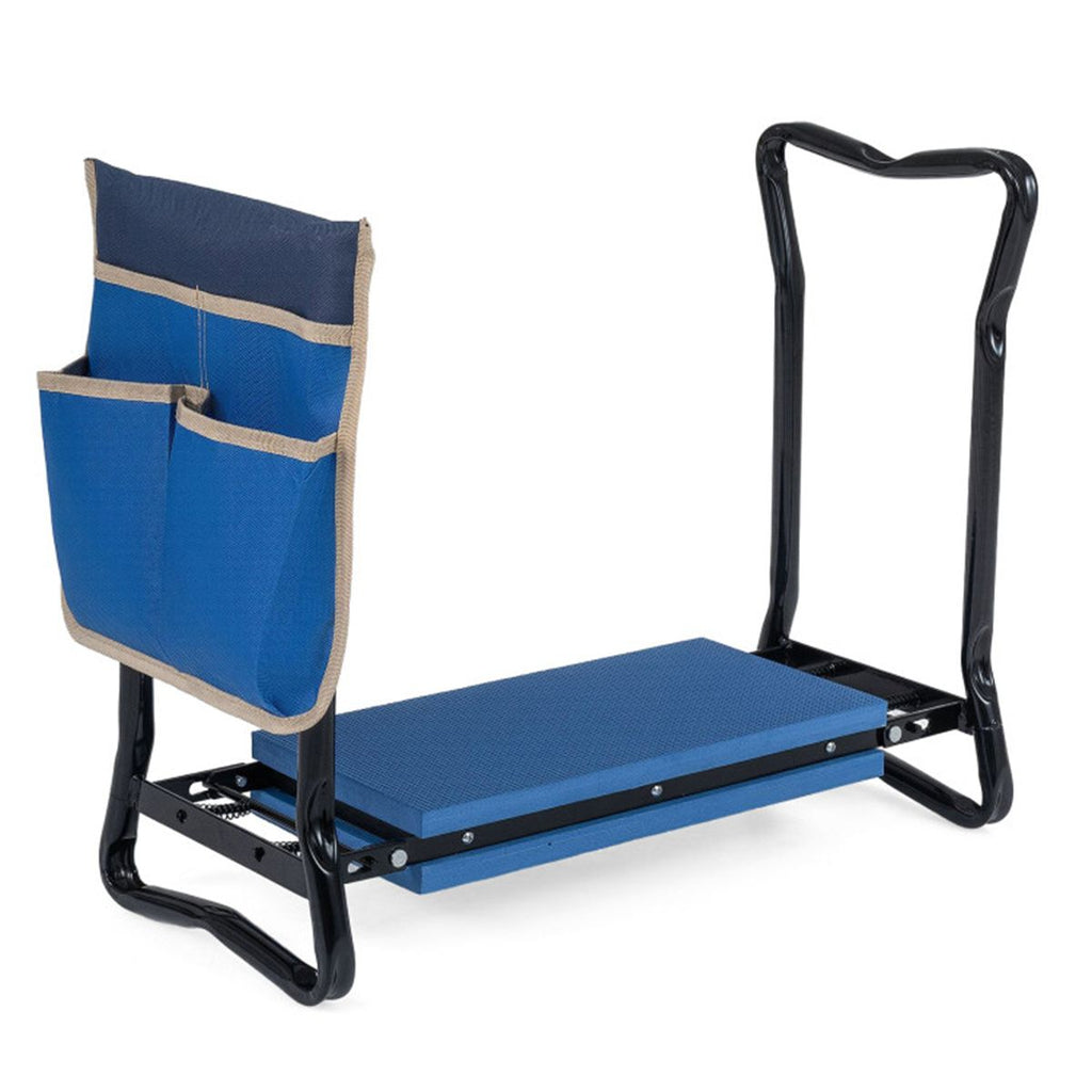 Blue 2-in-1 Garden Folding Stool Kneeler, 300LBS Capacity & Built-in Tool Pouch, Comfortable EVA Seat