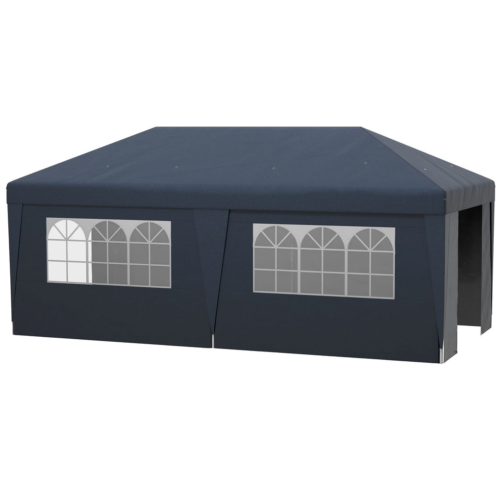 Blue Event Shelter Pop Up Canopy Tent 10x19.5ft Sidewalls Adjustable Height Wheeled Bag Convenience