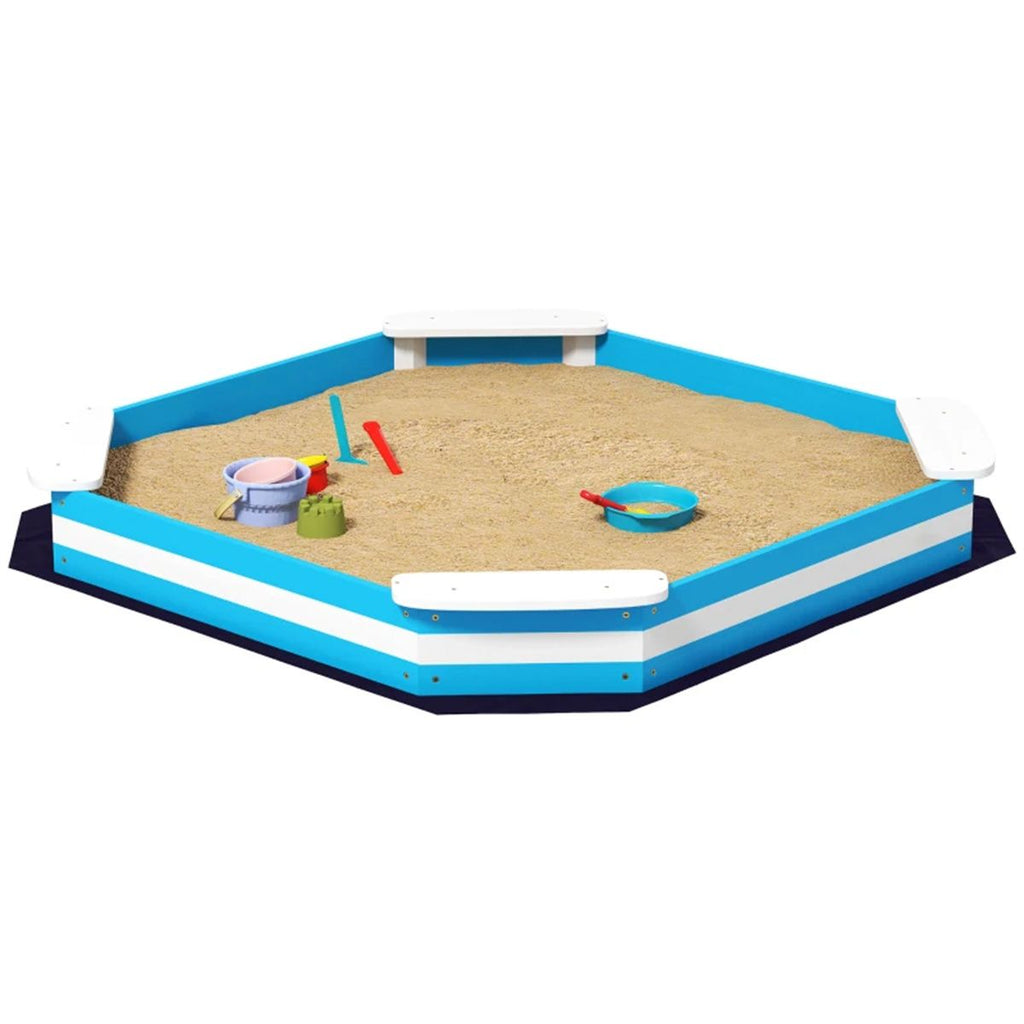Blue Kids Sandbox with 4 Corner Seats,52" x 52" x 6"