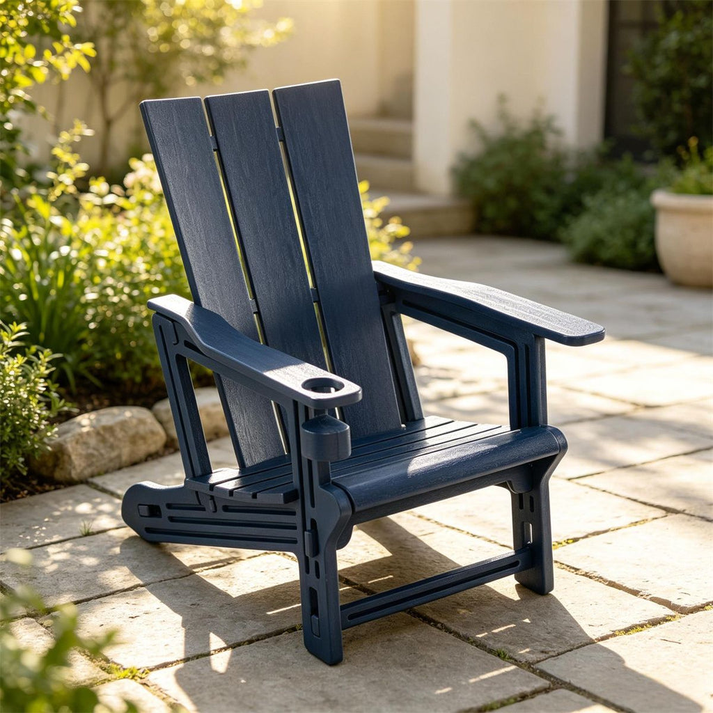 Blue Weatherproof HDPE Outdoor Adirondack Chair, 330LBS Capacity Ergonomic Patio Lounge Chair with Built-in Cup Holder, Snap-Together Tool-Free Assembly for Poolside Backyard