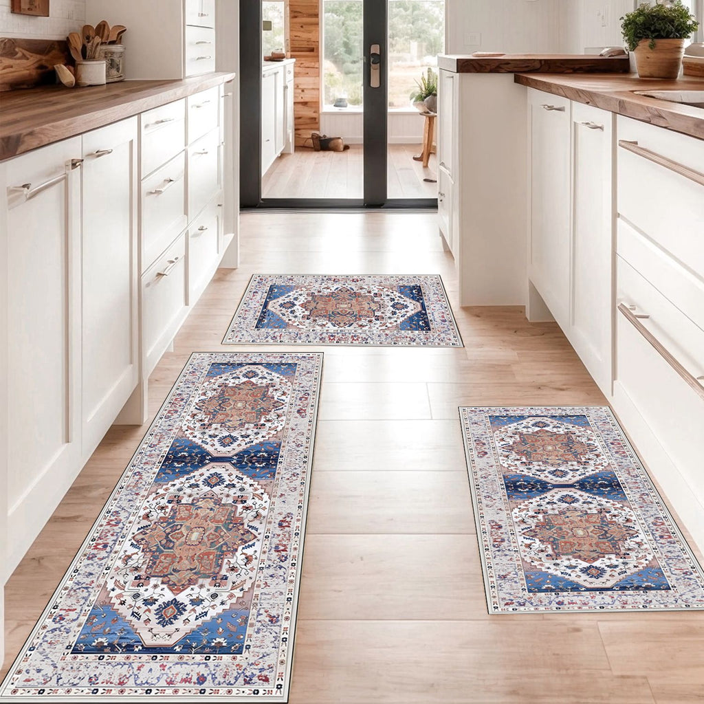 Boho Kitchen Rug Sets 3 Piece with Runner Non Slip Kitchen Rugs and Mats Washable Kitchen Mats for Floor Thick Kitchen Floor Mat Carpet Runner Rugs for Hallway Laundry Holiday Decor