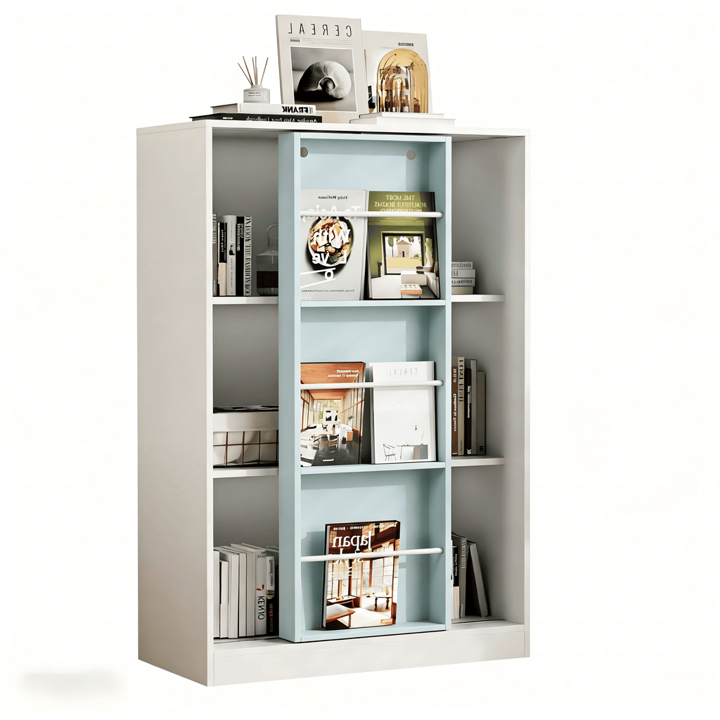 Bookshelf 6-Cube Storage Cabinet Bookcase with Sliding Storage Door Wooden Toy Organizer with Book Shelf for Bedroom Living Room Kids Room Playroom Blue