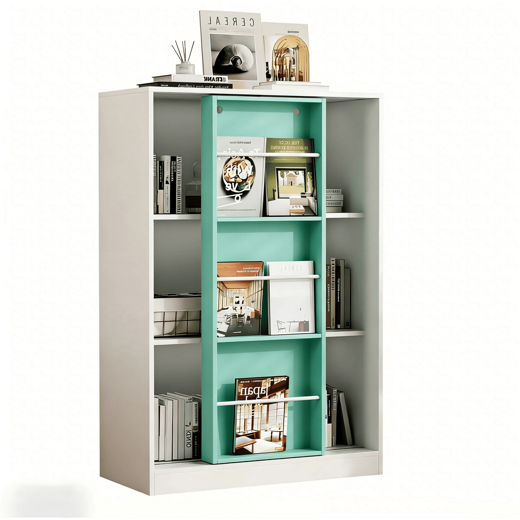 Bookshelf 6-Cube Storage Cabinet Bookcase with Sliding Storage Door Wooden Toy Organizer with Book Shelf for Bedroom Living Room Kids Room Playroom Green